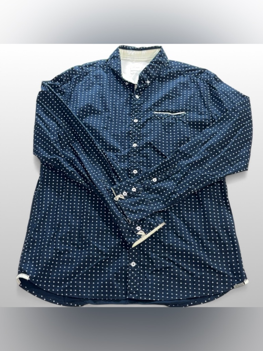 JB Holt Mens Large Blue Pattern Button Front Shirt Casual Slim Fit Long Sleeve